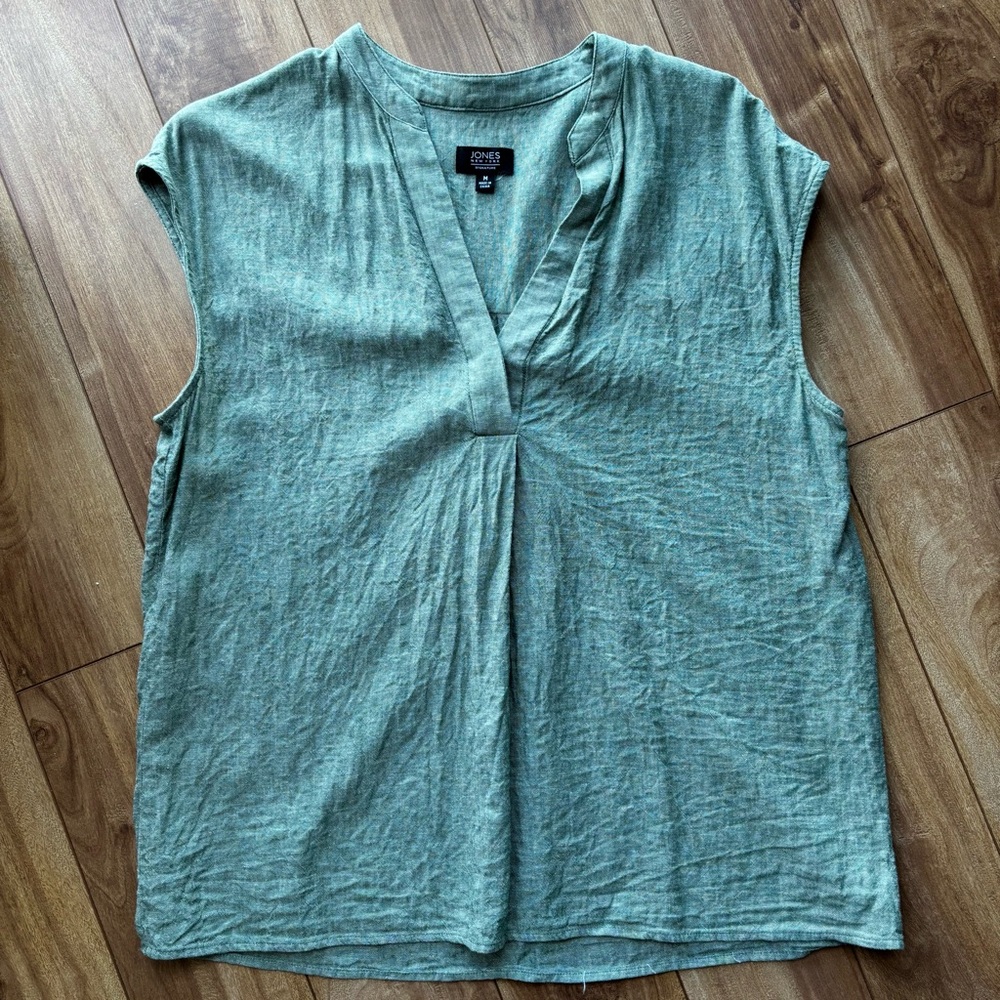 Jones New York Cap Sleeve Linen Top - Teal